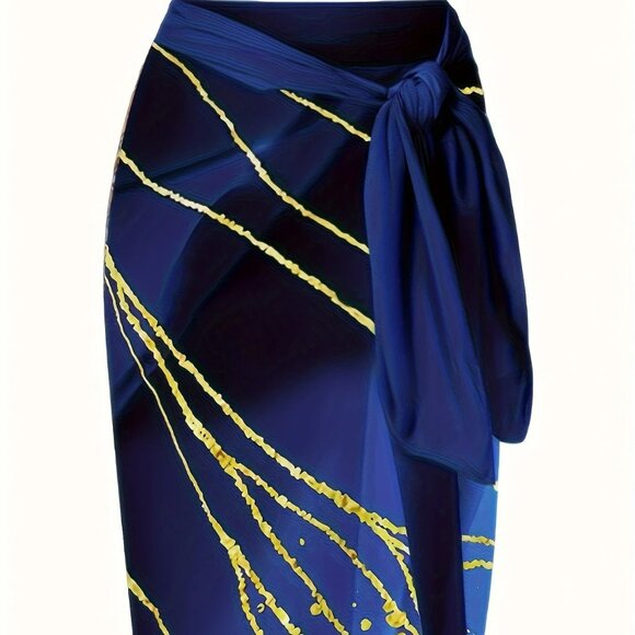 NEW Swimsuit + Sarong  Set,  blue and gold - #SW-SAR-0004 - Picture 7 of 14